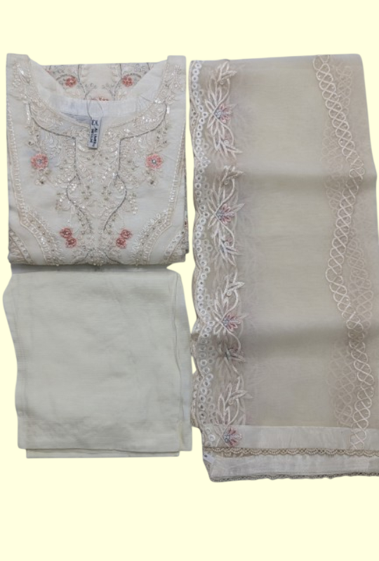 Dressline Miral By AL Umer Organza - Off White 3pcs (Stitched)
