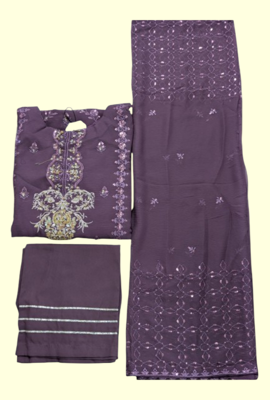 Agha Noor Organza - Purple 03pcs (Stitched)